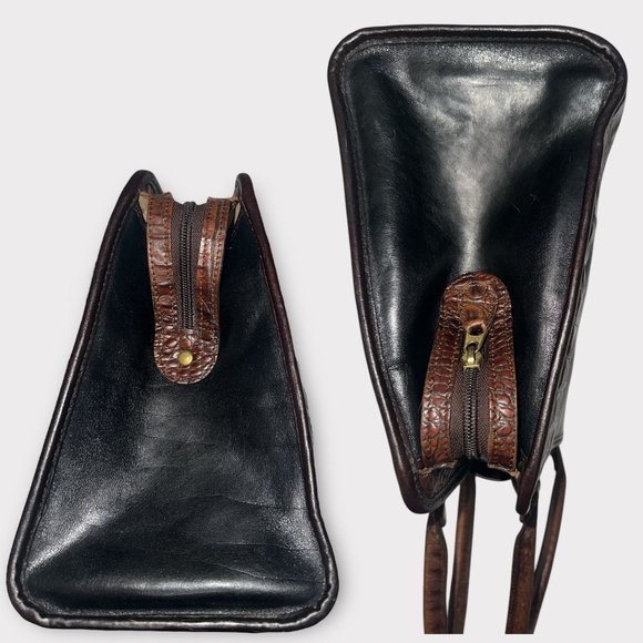 VTG Brahmin Purse Black Leather Pecan Croc Tuscan Too Satchel Convert Crossbody - Picture 6 of 11